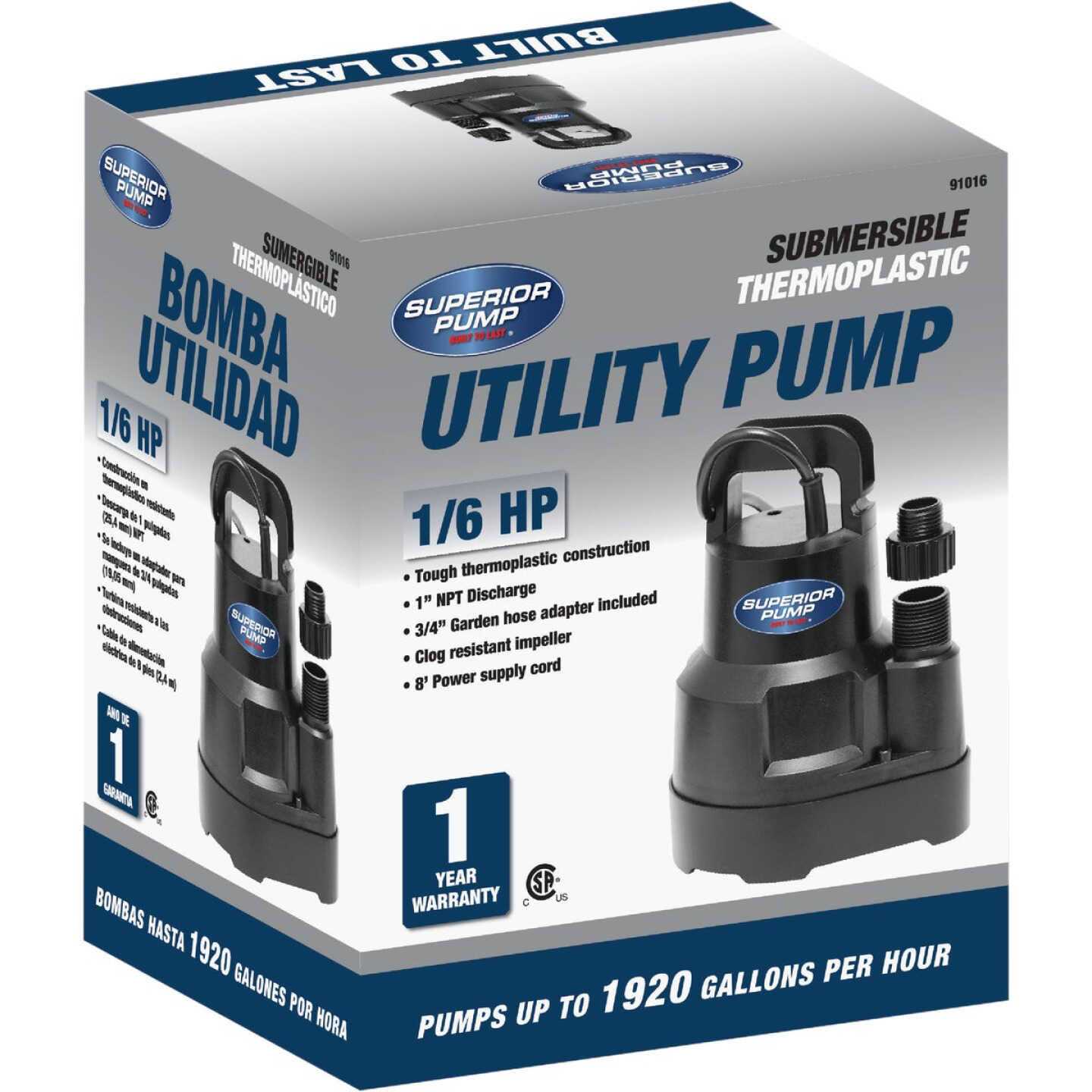 Superior Pump Utility Pump 1/6 HP Thermoplastic Oil Free 91016 - Image 5