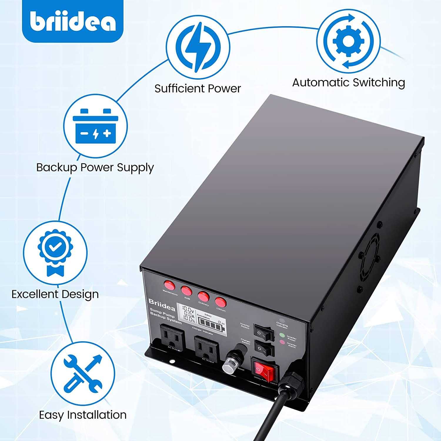 Briidea 1500w Sump Pump Battery Backup System - Image 3