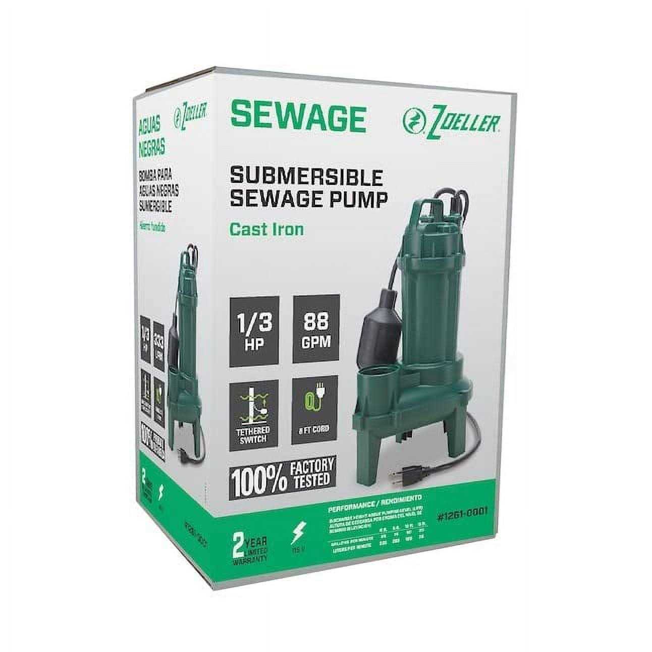 Zoeller 1/3 HP 5250 gph Cast Iron Tethered Float Switch Sewage Pump - Image 5