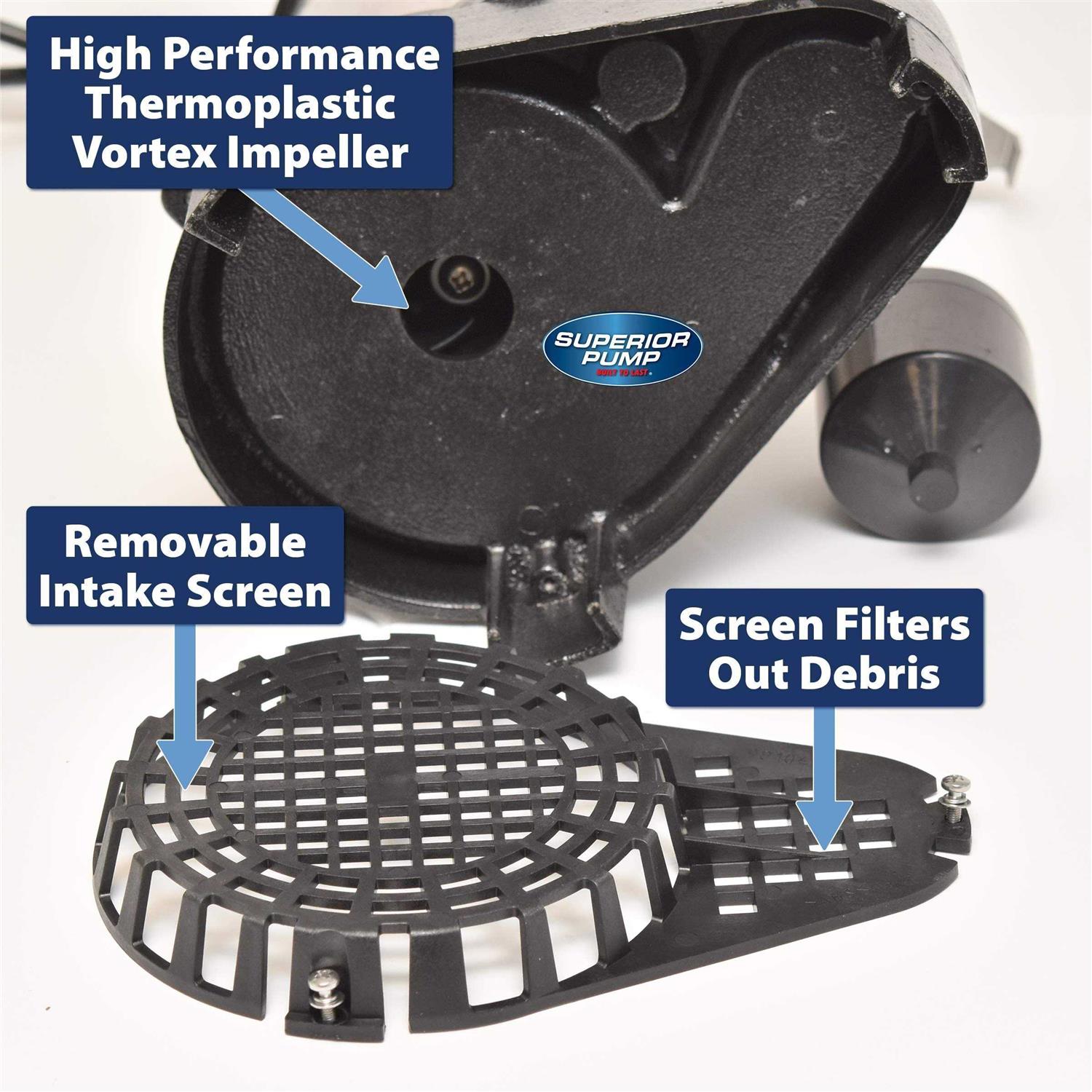 Superior Pump 1/2 HP Submersible Stainless Steel/Cast Iron Sump Pump 92571 - Image 3