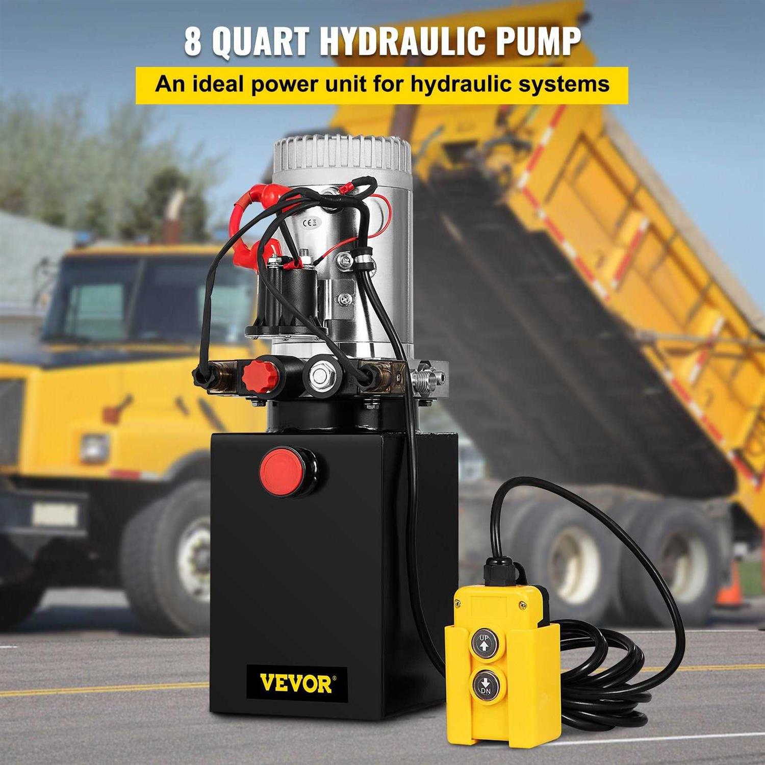 VEVOR Hydraulic Cylinder Hydraulic Power Unit 8 Quart Pump Double Acting Hydraulic Power 12V Dc with Metal Oil Reservoir Hydraulic Dump Trailer Pump - Image 5