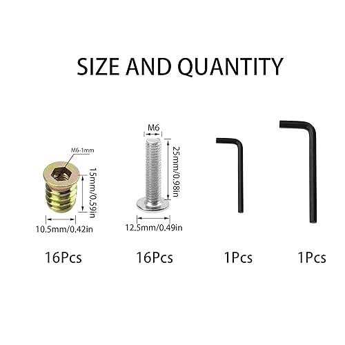 Rrina 16 Sets M6x25 Furniture Screw Nut Threaded Wood Inserts Bolt Fastener Connector Hex Socket Drive M6x15 Screw-in Nuts - Image 4