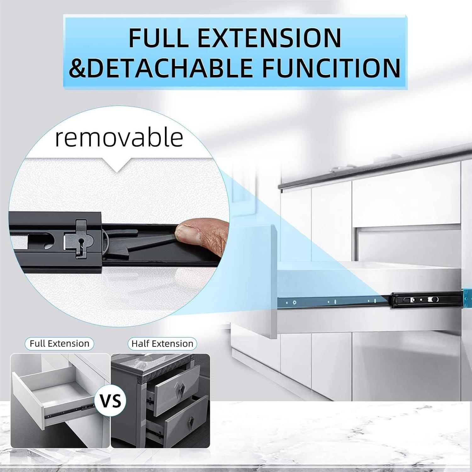 SHUHANG 1 Pair Push to Open Drawer Slides 12 14 16 18 20 22 24 Inch Load Capacity Side Mount Press to Release Full Extension Ball Bearing - Image 3
