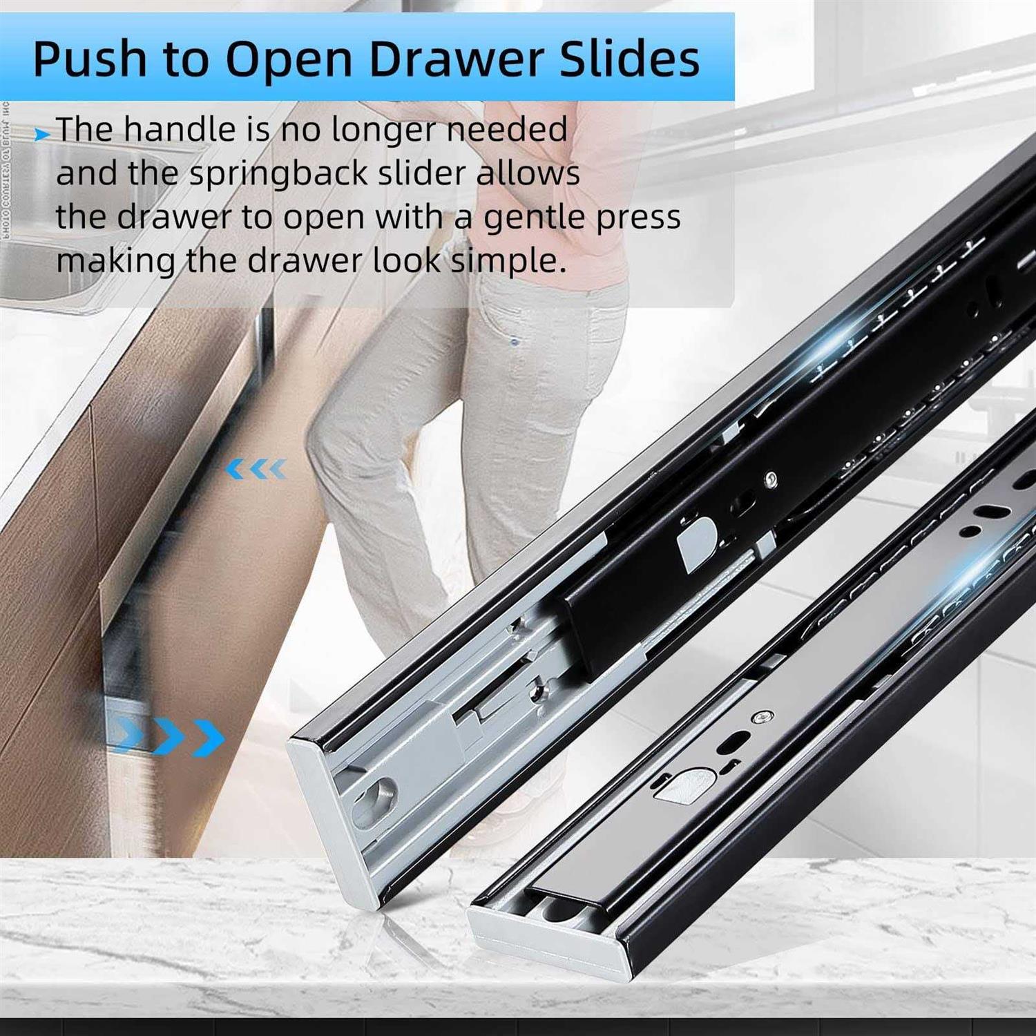 SHUHANG 1 Pair Push to Open Drawer Slides 12 14 16 18 20 22 24 Inch Load Capacity Side Mount Press to Release Full Extension Ball Bearing - Image 5