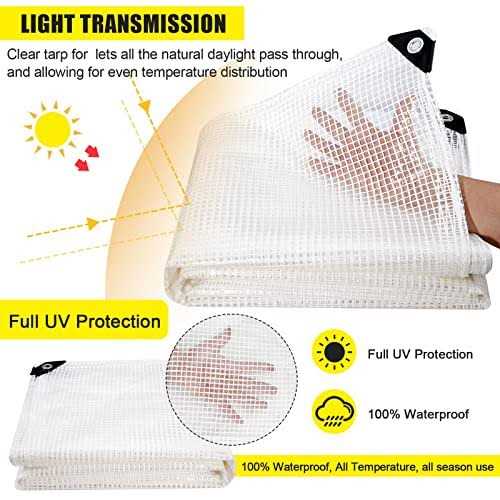 Clear Greenhouse Heavy Duty Tarp 14 Mil Clear Waterproof Cover,UV Resistant Poly Tarp with Grommets Superior Strength,for Gardening - Image 5