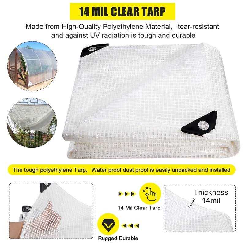 Clear Greenhouse Heavy Duty Tarp 14 Mil Clear Waterproof Cover,UV Resistant Poly Tarp with Grommets Superior Strength,for Gardening - Image 5
