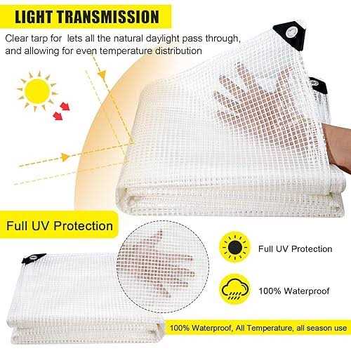 Clear Greenhouse Heavy Duty Tarp 14 Mil Clear Waterproof Cover,UV Resistant Poly Tarp with Grommets Superior Strength,for Gardening - Image 3