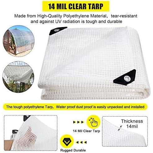 Clear Greenhouse Heavy Duty Tarp 14 Mil Clear Waterproof Cover,UV Resistant Poly Tarp with Grommets Superior Strength,for Gardening - Image 4