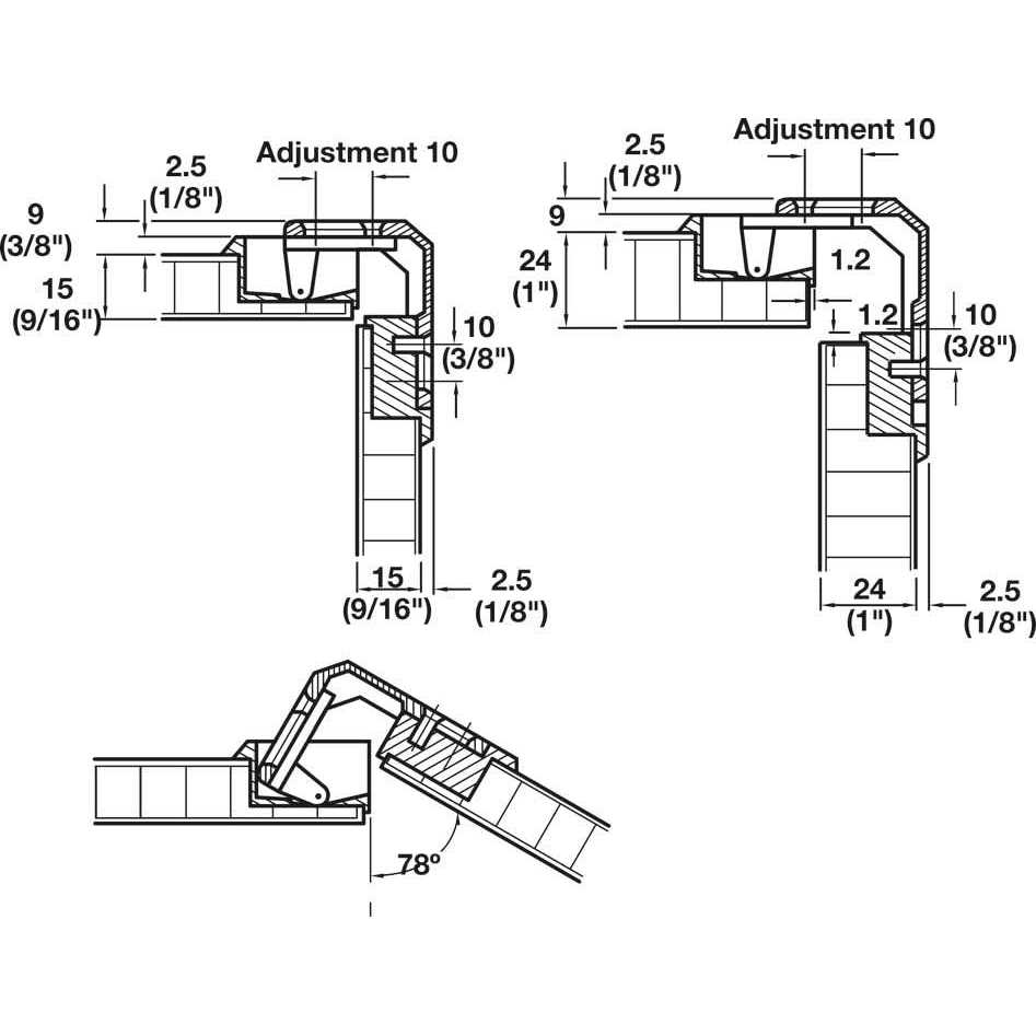 Kitchen Inventions heavy duty full inset adjustable concealed pie-cut corner cabinet door hinge with 78 degree opening angle - Image 3