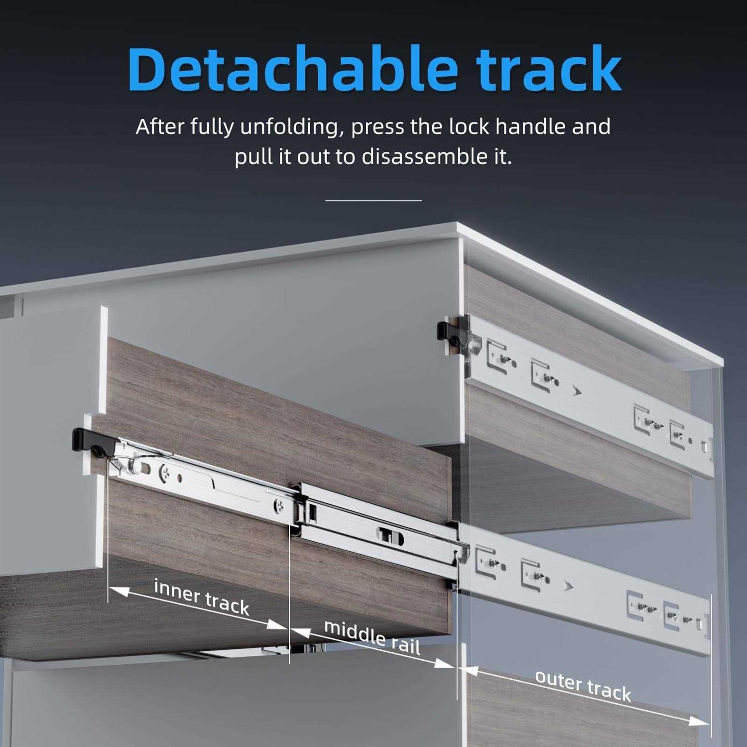 PHWALK 1 Pair Heavy Duty Drawer Slides with Lock Full Extension Ball Bearing Cabinet Telescoping Sliding Rails Tool Box Runners - Image 3