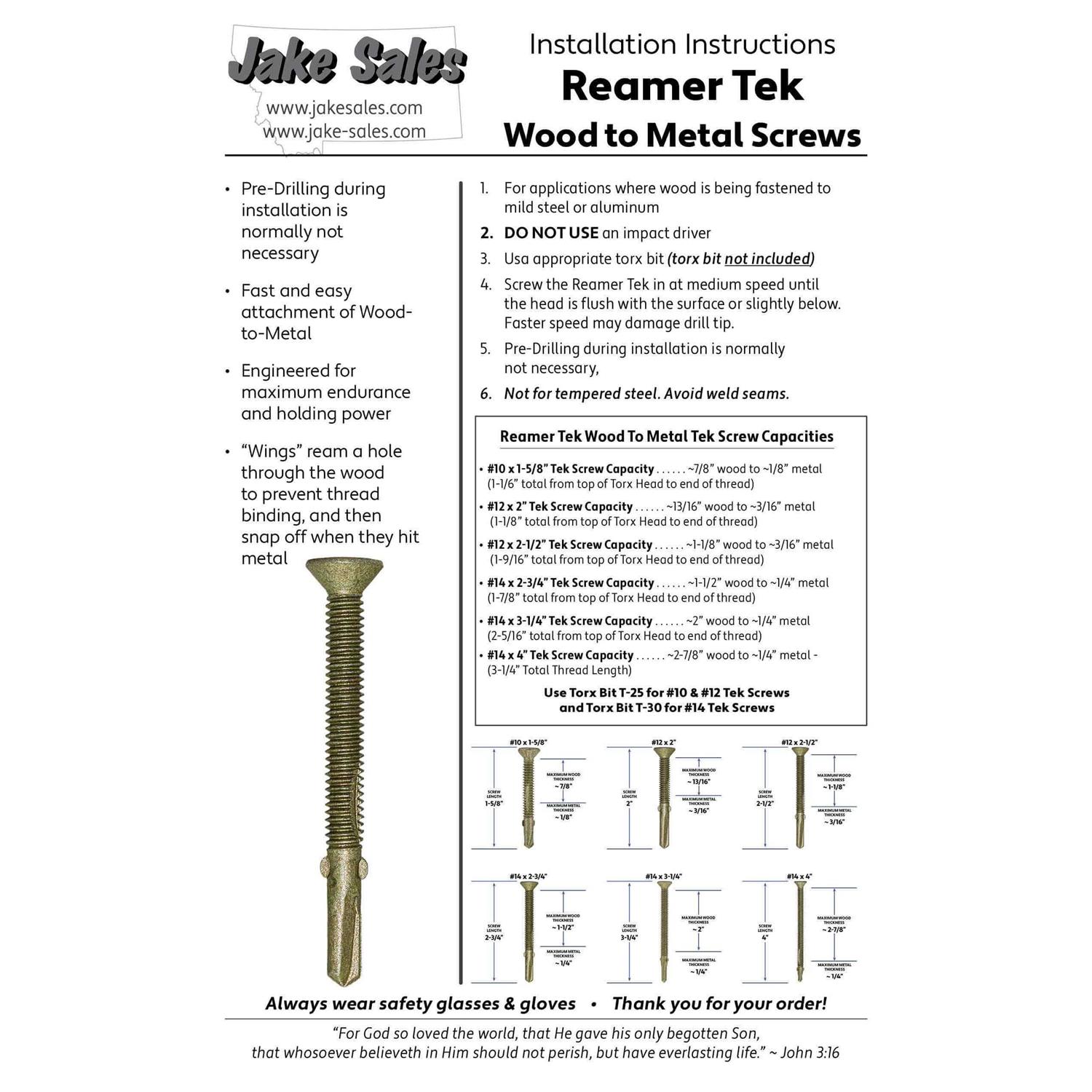 Jake Sales Reamer Tek Torx/Star Head Self-Drilling Wood to Metal Screws - Image 5