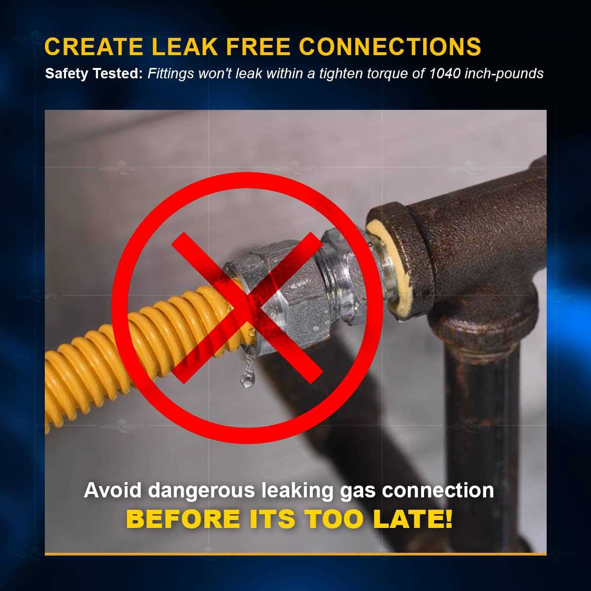 Highcraft Gas Connector Yellow Coated Stainless Steel OD Flexible Gas Hose Connector Heater - Image 5