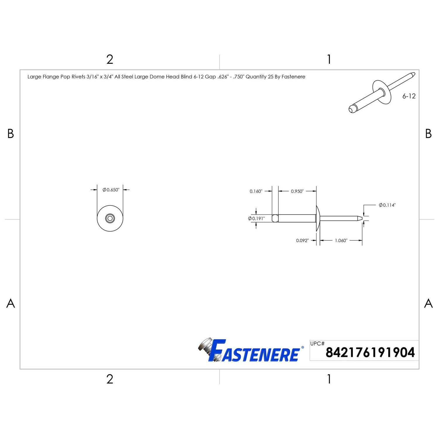 Fastenere.com Flange Head Pop Rivets Steel Zinc Qty 50 - Image 4