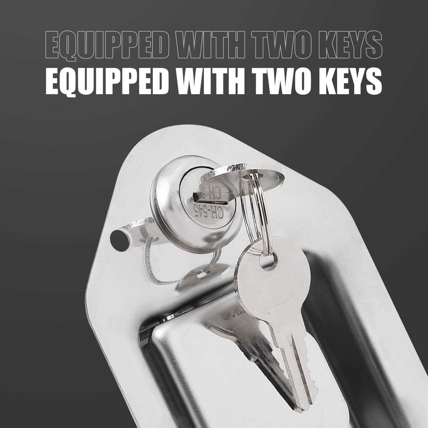 Tutor Auto Stainless Steel Trailer Toolbox Handle Latch with Lock Highly Polished Tool Box Latch Paddle Lock 4-3/8 x 3-1/4 with 2 Keys - Image 4