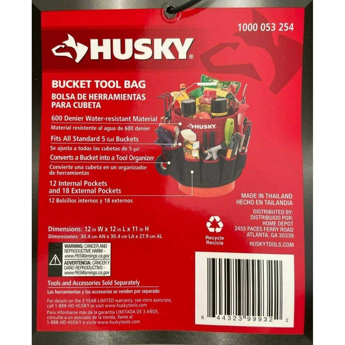 Husky HD10030 12 in. 30 Pocket Heavy Duty 5 Gallon Bucket Storage Tool Bag HD10030-TH - Image 2