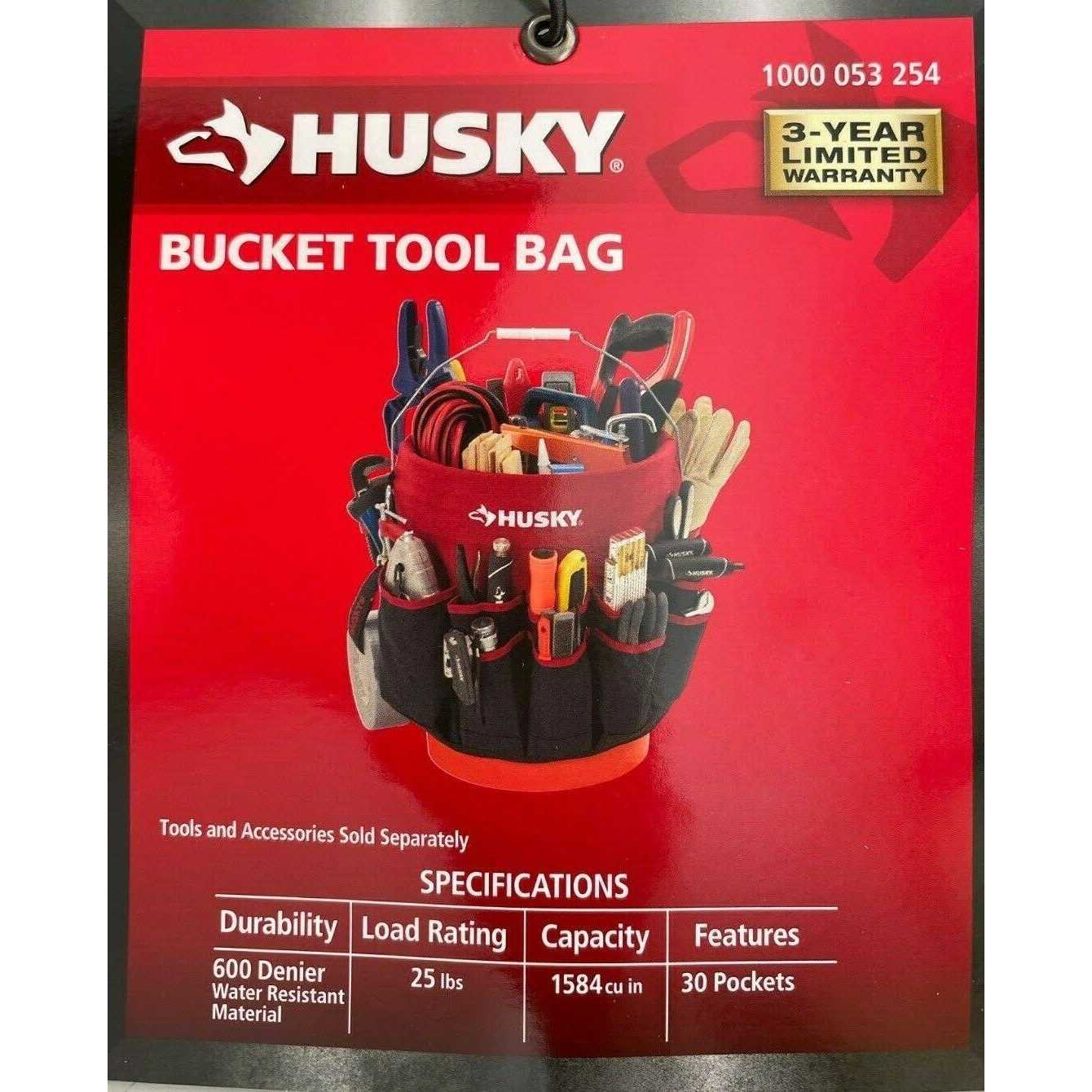 Husky HD10030 12 in. 30 Pocket Heavy Duty 5 Gallon Bucket Storage Tool Bag HD10030-TH - Image 3