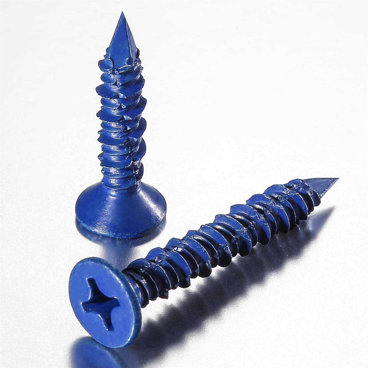 WenSilon 3/16x1-1/4 Concrete Screw Anchor Blue Flat Head for Anchoring to Masonry, Block or Brick Stucco - Image 4