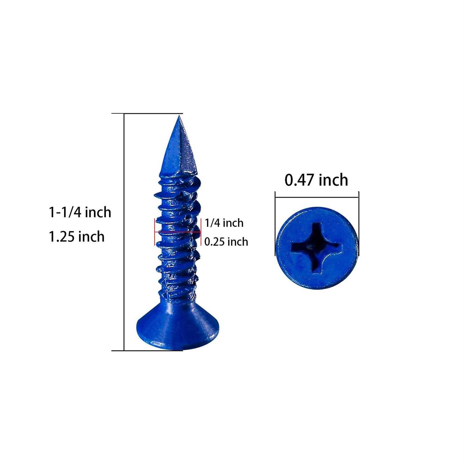 WenSilon 3/16x1-1/4 Concrete Screw Anchor Blue Flat Head for Anchoring to Masonry, Block or Brick Stucco - Image 5