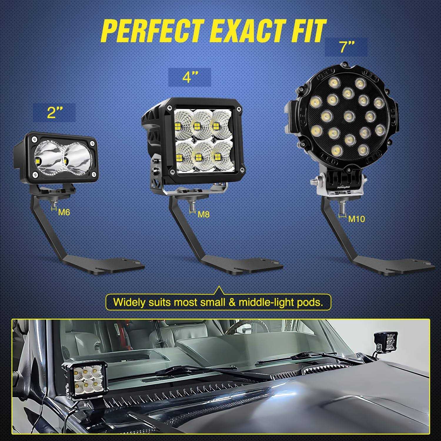 Nilight Ditch Light Brackets Hood Hinges Mount Bracket Kit for Auxiliary Offroad LED Pod Light Work Lights on 1999-2006 Chevrolet Silverado Tahoe - Image 5