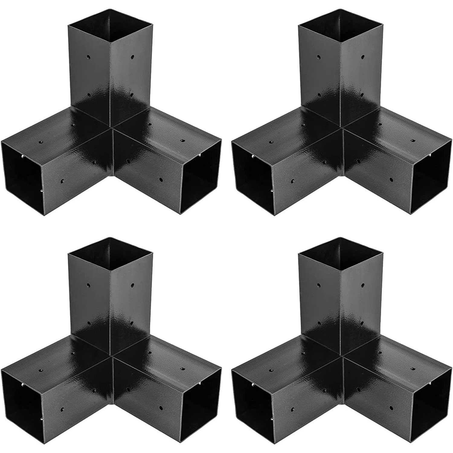 FMhotu 4 Pack DIY Woodworks Pergola Brackets Kit, 4x4(Actual: 3.5x3.5 inch) 3-Way Right Angle Corner Bracket, Steel Pergola Bracket with Black - Image 4
