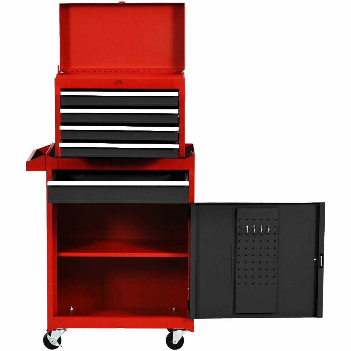 Costway 2 in 1 Tool Chest & Cabinet with 5 Sliding Drawers Rolling Garage Box Organizer - Image 5