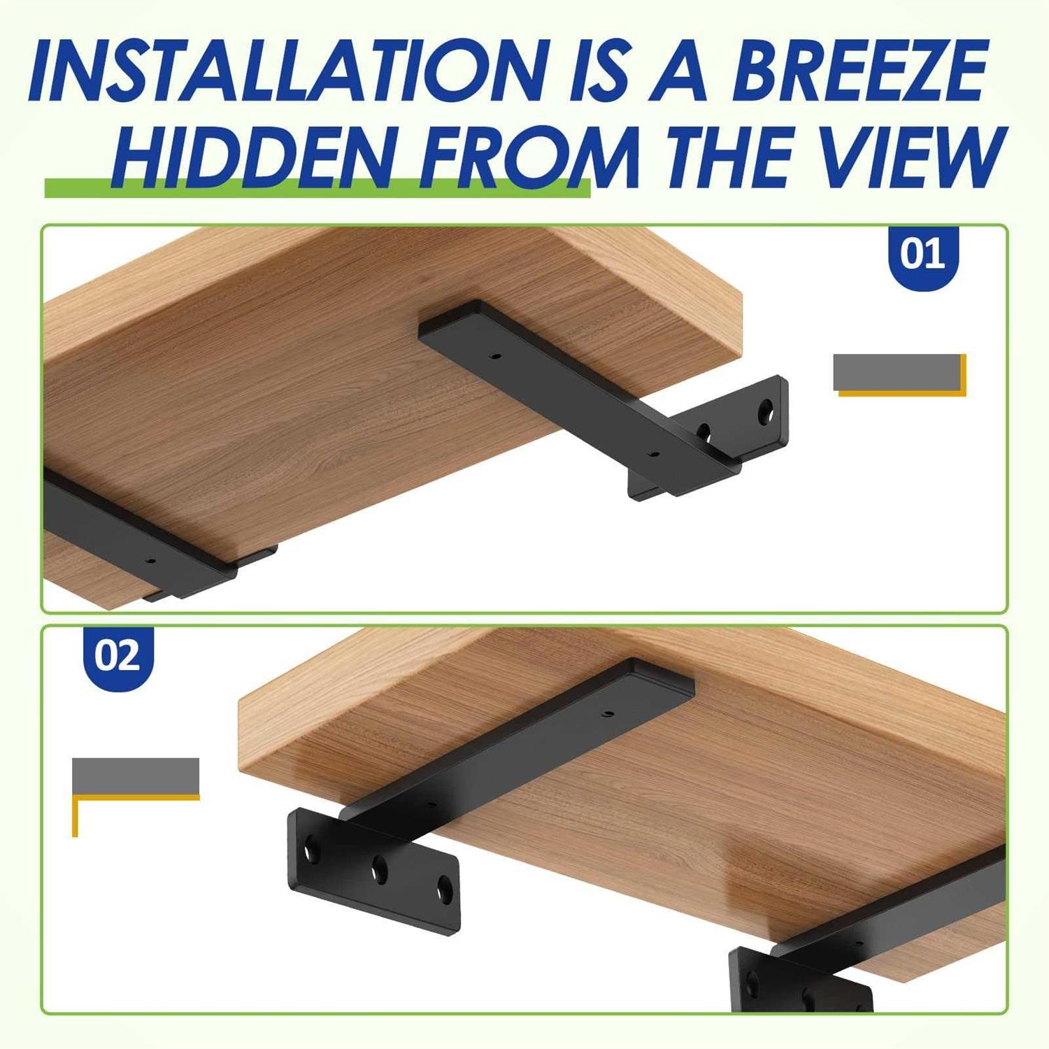 Wengus Floating Shelf Bracket Heavy Duty Hiddens for Wood Shelves Black Metal L Bracket Diy Kitchen Farmhouse with at MechanicSurplus.com 12 inch - Image 5