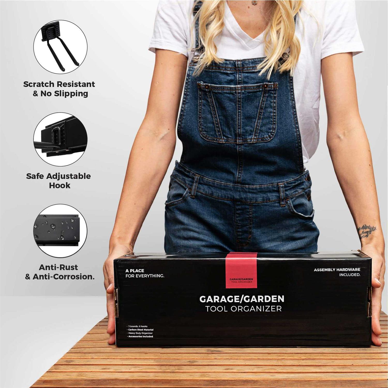 TIDYME Garage Tool Organizer Wall Mount Sturdy Storage Rack with Adjustable Hooks - Image 3