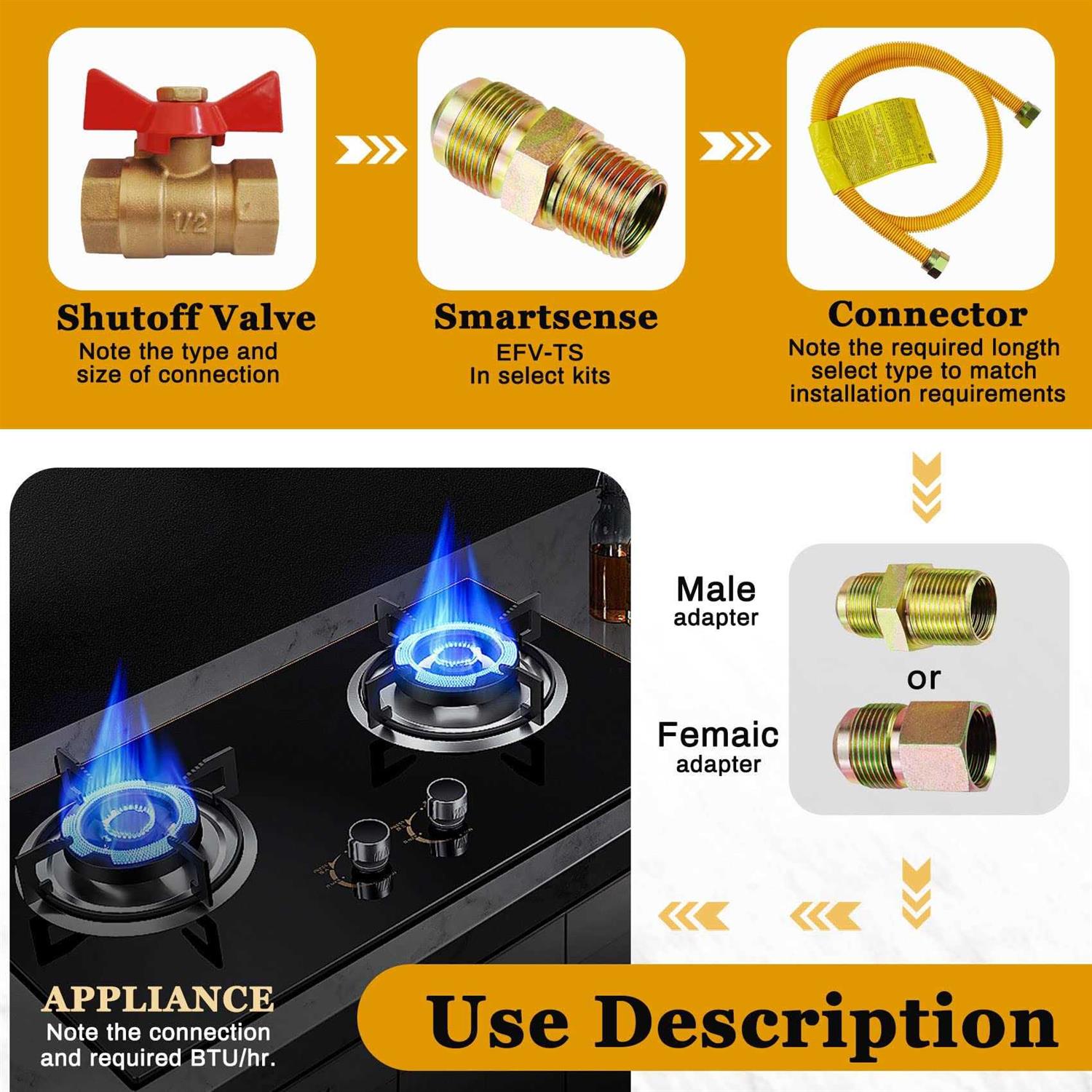 Hosile Flexible GAS Line Kit for Dryer Stove Range Stainless Steel GAS Dryer Connector Kit - Image 3