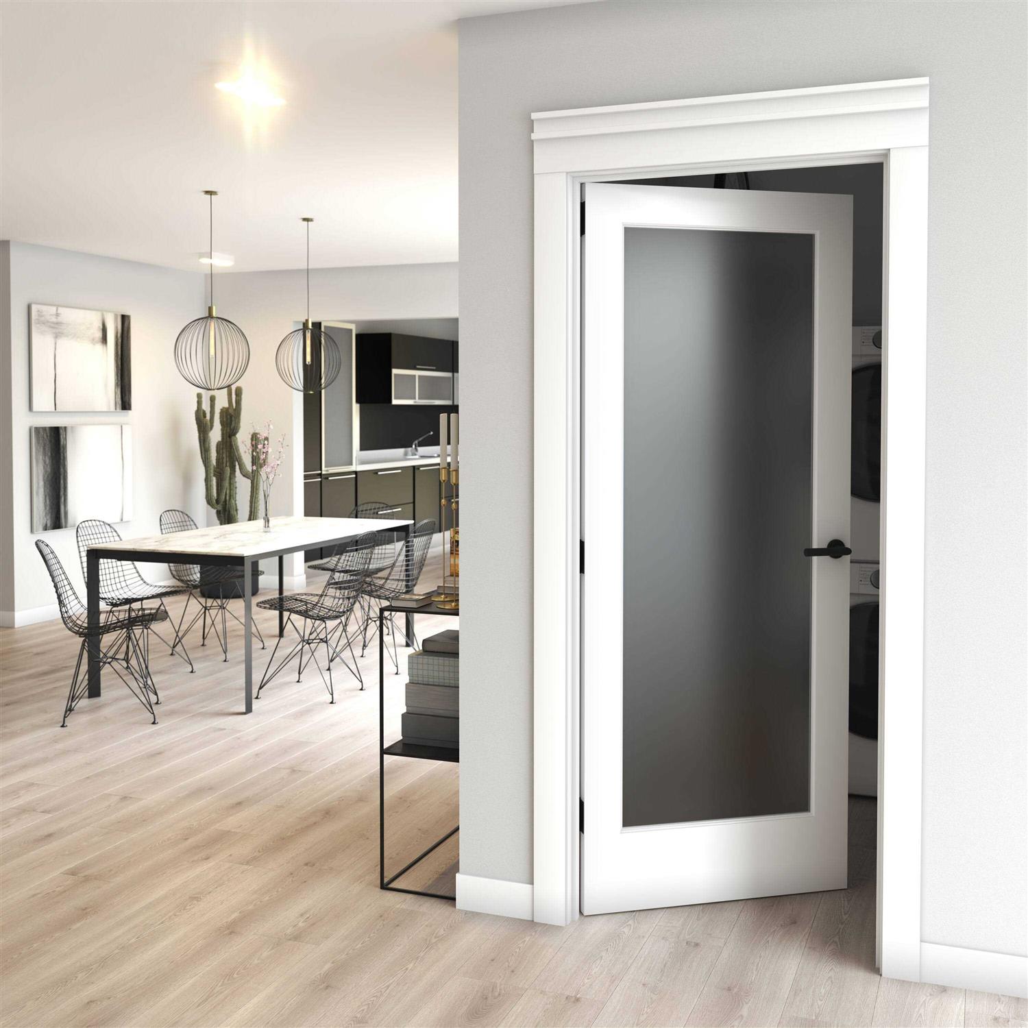 EightDoors 80 in. x 1-3/8 in. 1-Lite Solid Core Frosted Glass White Finished Wood French Interior Door Slab - Image 5