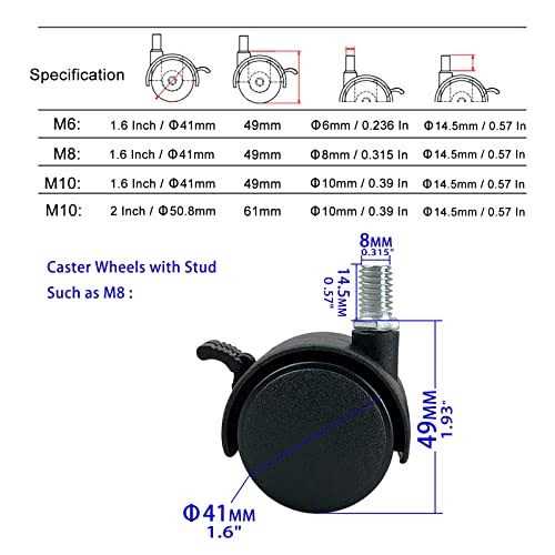 CRLGO 4 Pcs 1.5 Nylon Plastic Swivel Casters Wheel with Brakes - Image 4