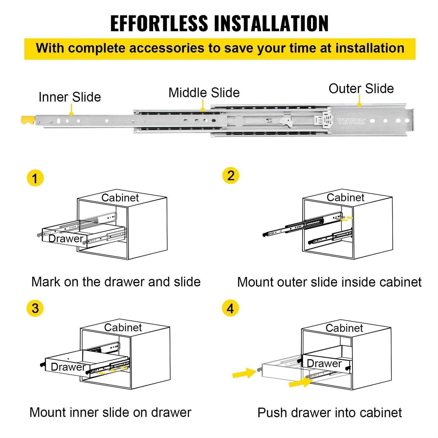 VEVOR Drawer Slides with Lock 1 Pair Heavy-Duty Industrial Steel up to 500 lbs Capacity - Image 5