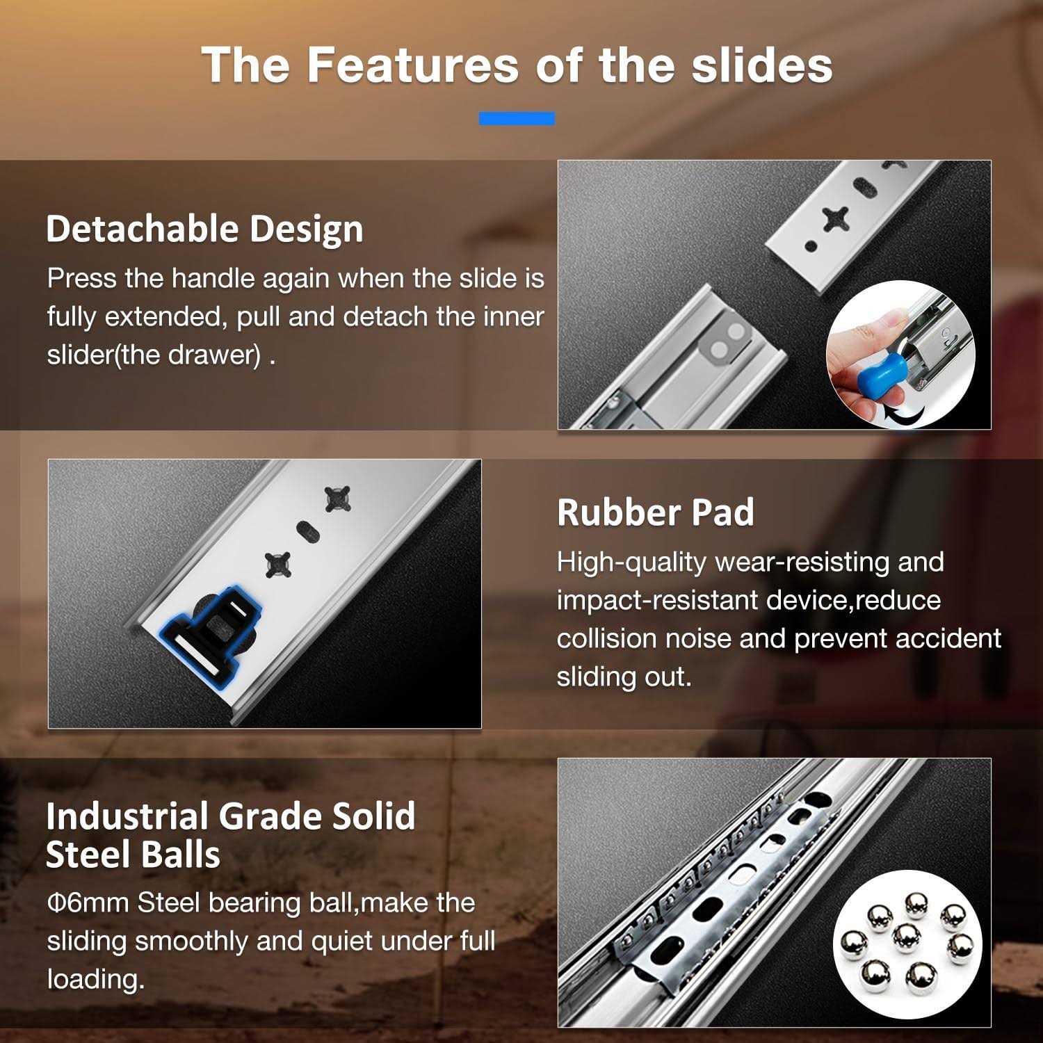 reguda heavy duty drawer slides load capacity up to 195 lb 3 fold full extension runners with lock side mount ball bearing ra - Image 4