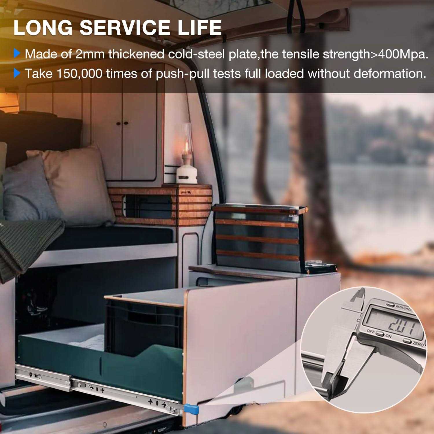 reguda heavy duty drawer slides load capacity up to 195 lb 3 fold full extension runners with lock side mount ball bearing ra - Image 5