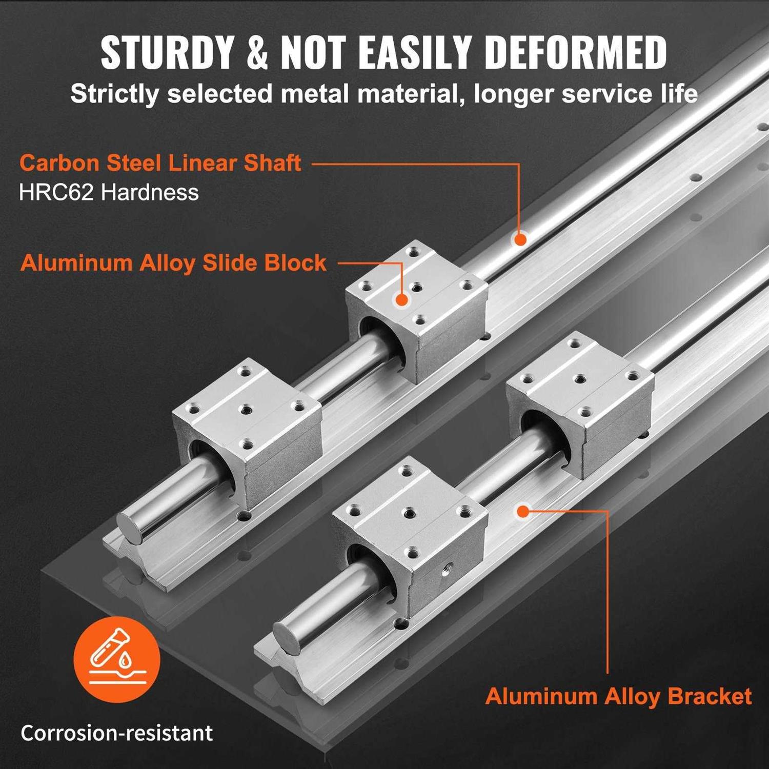 VEVOR Linear Guide Rail Set, SBR20 2 PCS SBR20 Guide Rails and 4 PCS SBR20UU Slide Blocks - Image 5