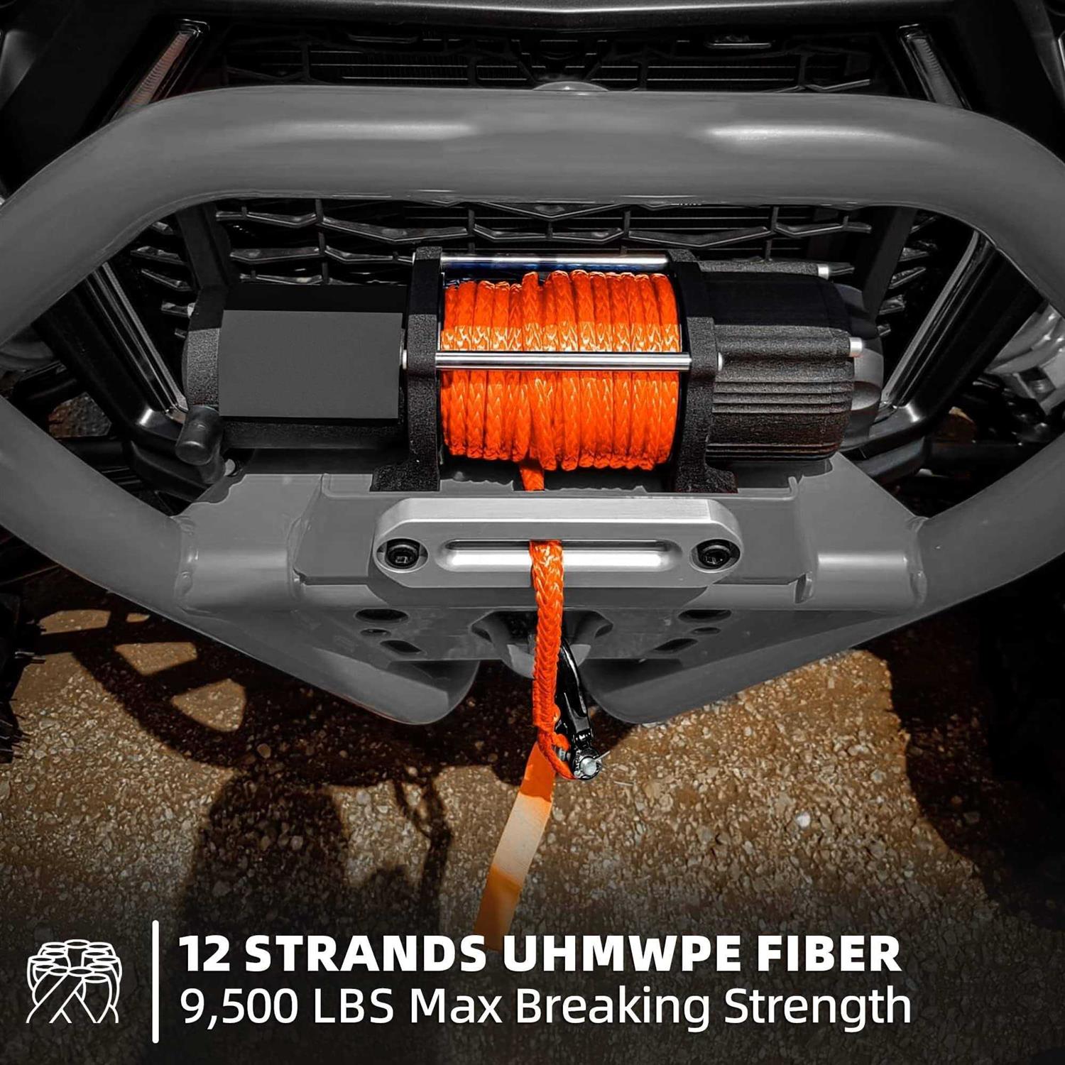 SAMOUT Synthetic Winch Rope Kit 50ft Cable + Forged 13500LBS Winch Hook + Rubber Stopper + Safety Pull Strap - Image 3