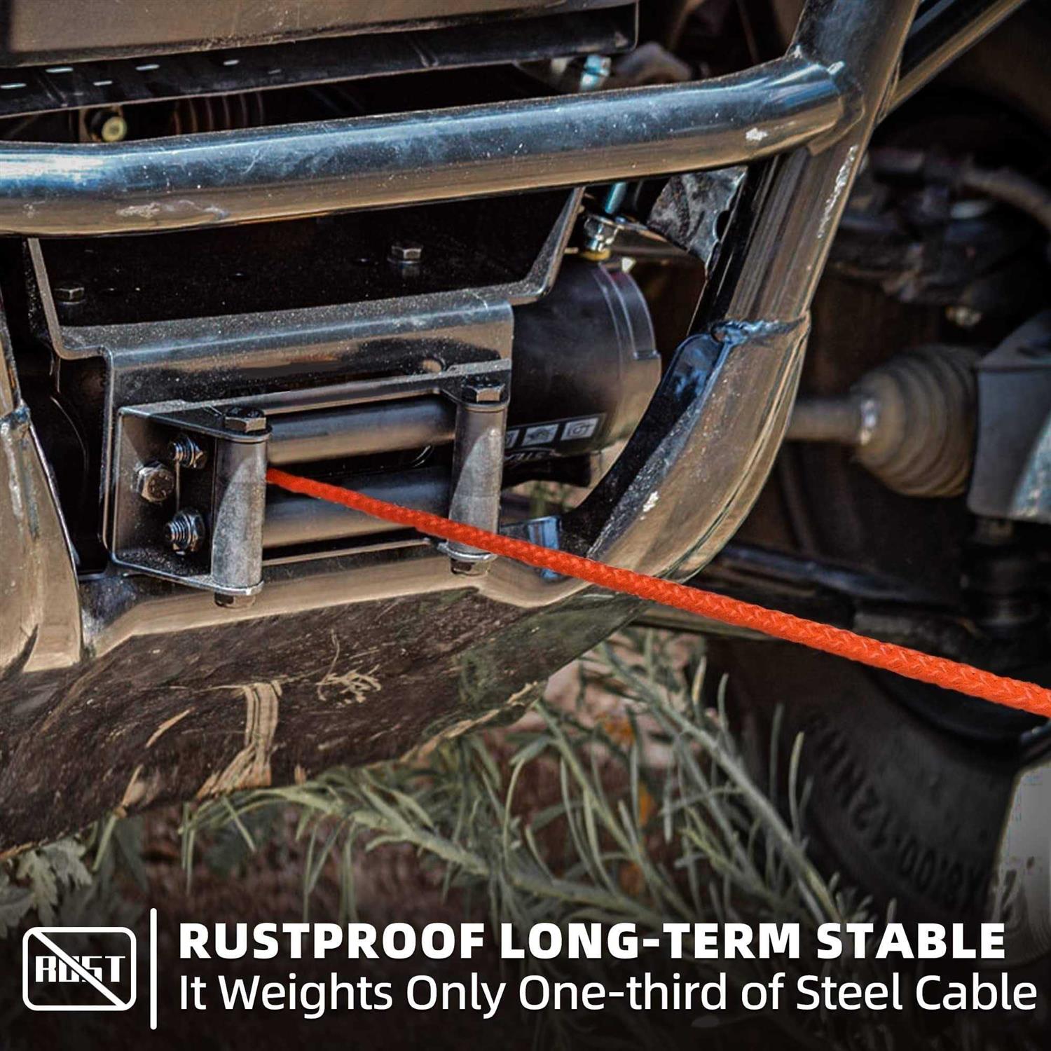 SAMOUT Synthetic Winch Rope Kit 50ft Cable + Forged 13500LBS Winch Hook + Rubber Stopper + Safety Pull Strap - Image 3