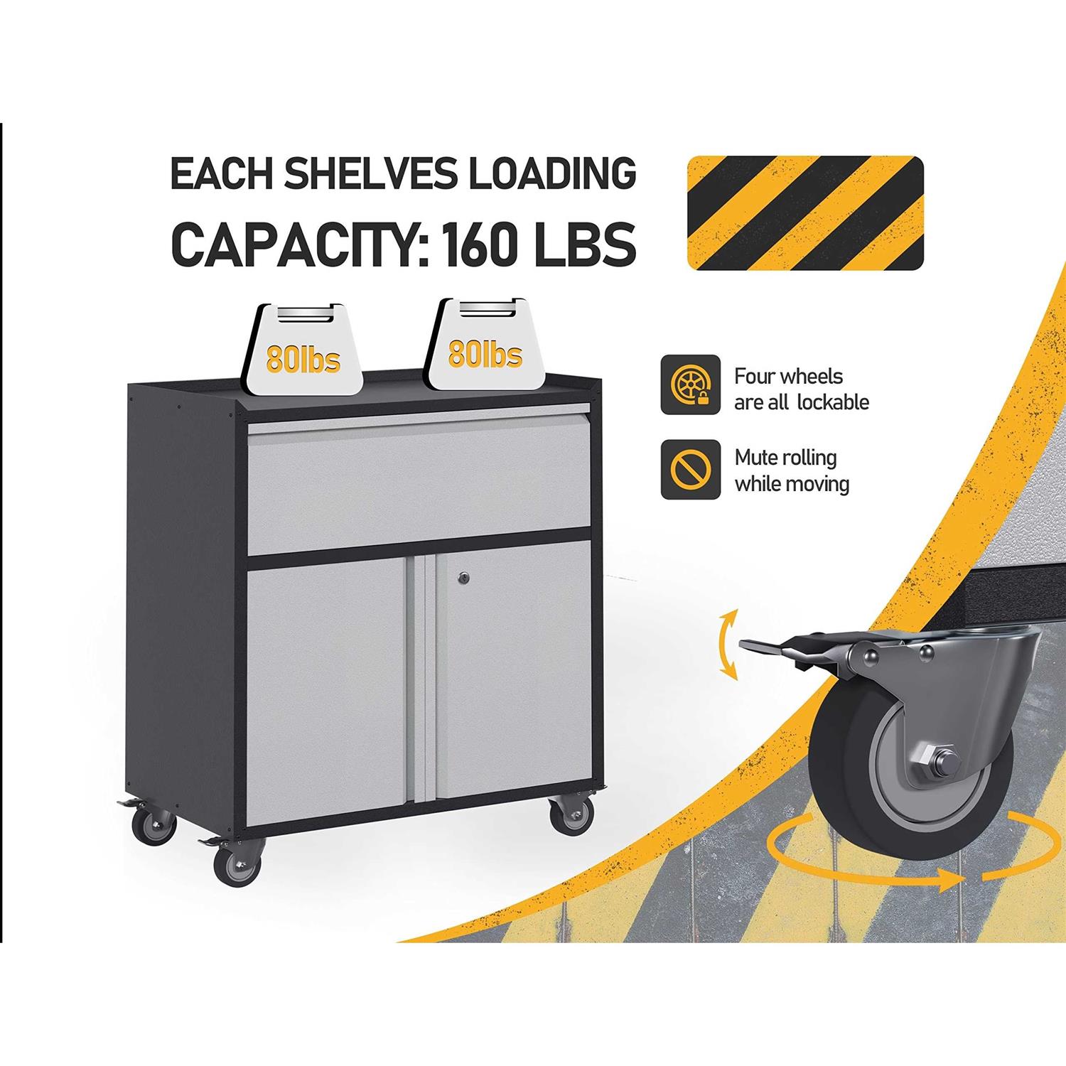 Reemoon Metal Garage Storage Cabinet with Wheels, Rolling Tool Chests & Cabinets with Locking Doors and Shelves - Image 3