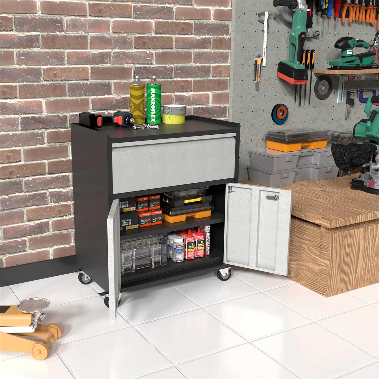 Reemoon Metal Garage Storage Cabinet with Wheels, Rolling Tool Chests & Cabinets with Locking Doors and Shelves - Image 4