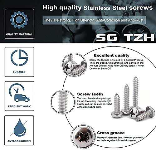 SG TZH Wood Screw 100pcs 18-8 Stainless Steel Screws Flat Head Phillips Fast Self Tapping Drywall Screws - Image 3