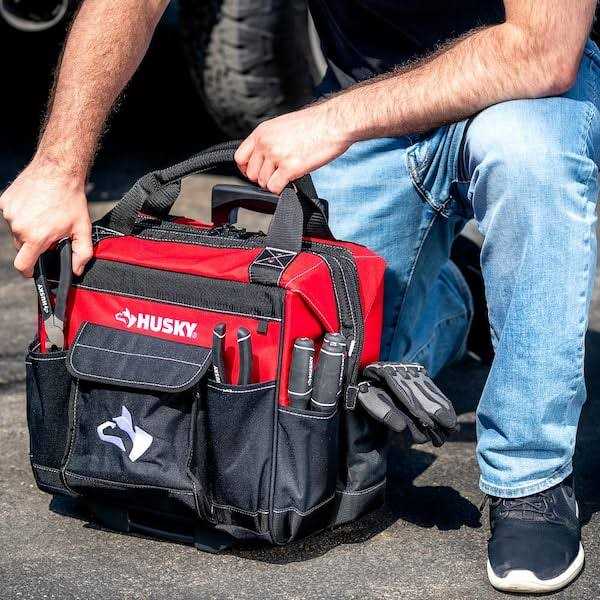 Husky 14 in. Rolling Tool Bag with Stackable 12 in. Tool Bag - Image 2