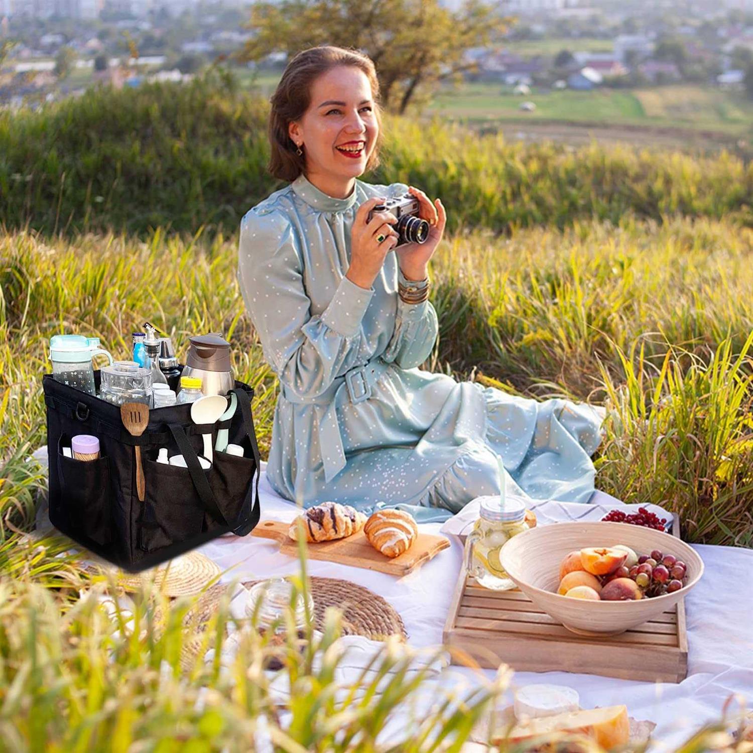 FFDZ-STORE Multifunctional Storage Toolbox Carry Griddle,Large Grill Utensils Accessory Grilling Tools Basket Carrying Caddy Tool Tote Bag Storage Box Camp - Image 4