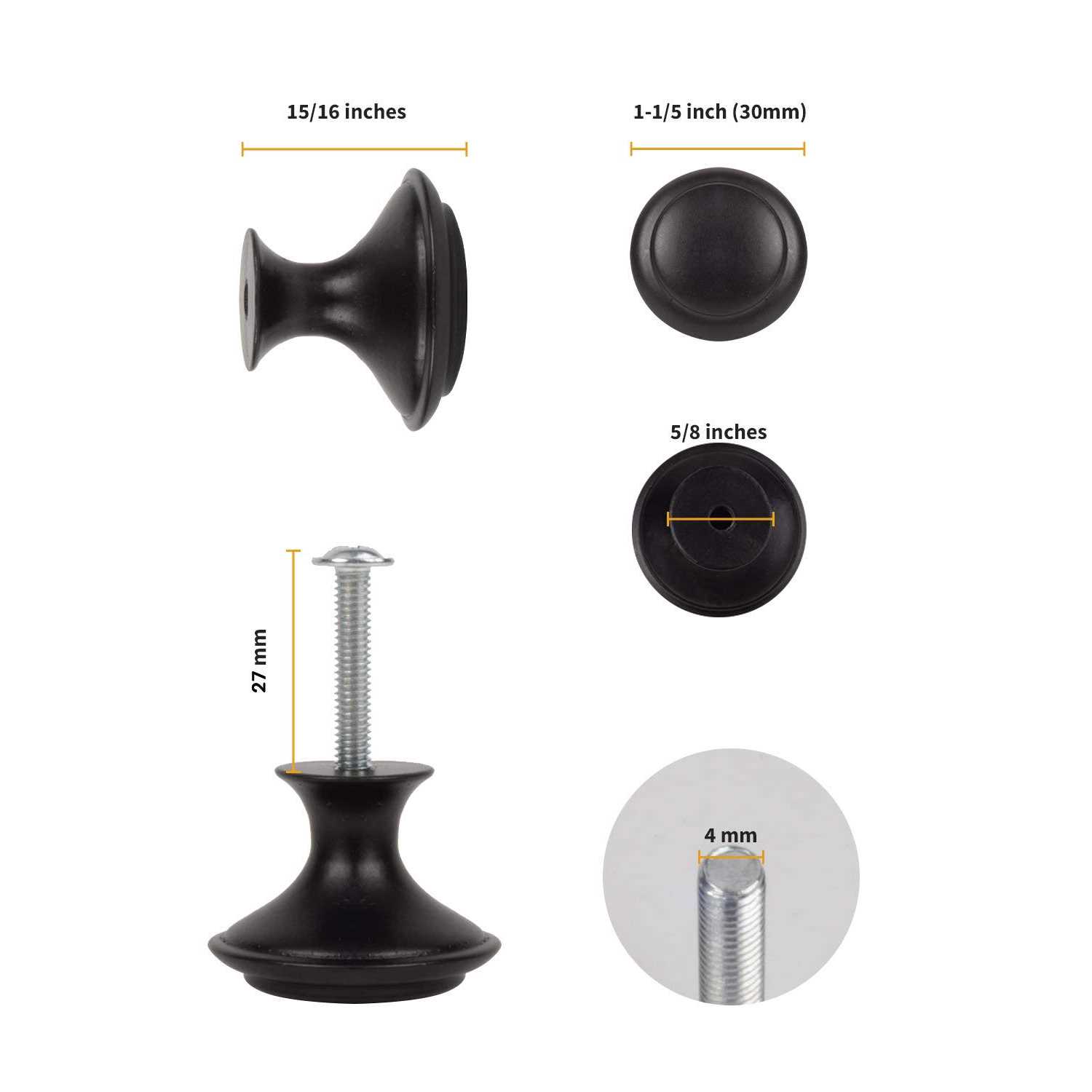 Black Cabinet Knobs, 30 Pcs 1-1/5 inch Kitchen Cabinet Knobs, drawer Knobs, dresser Knobs and Black Knobs by MoHern - Image 4