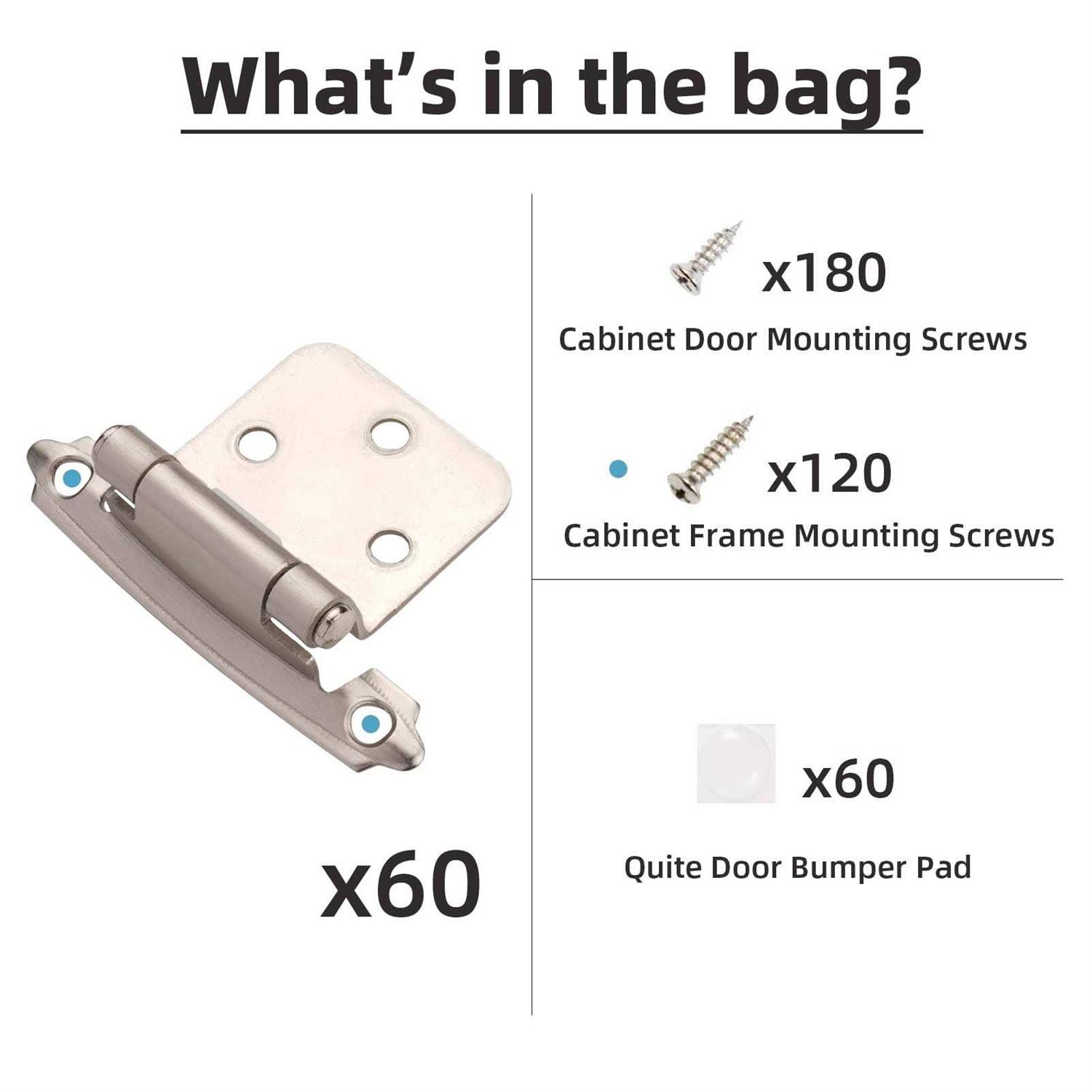 DecoBasics Cabinet Hinges Brushed Nickel for Kitchen Cabinets Doors -1/2 Overlay -Self Closing Kitchen Cabinet Hinges - Image 4