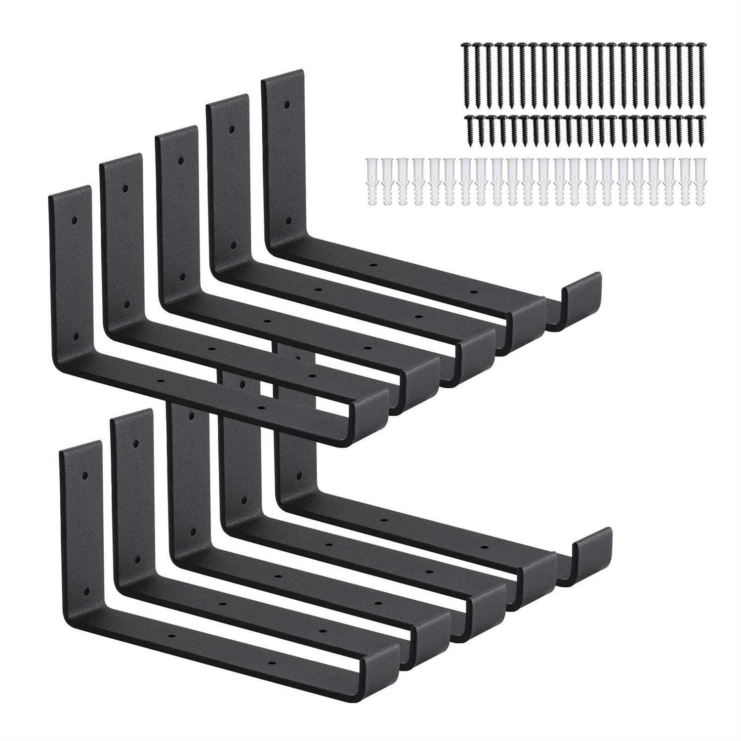 HOME MASTER HARDWARE Heavy Duty J Shelf Brackets with Lip Floating Hook 9 Inch Wall Mounted Shelves Support Brackets Black - Image 5