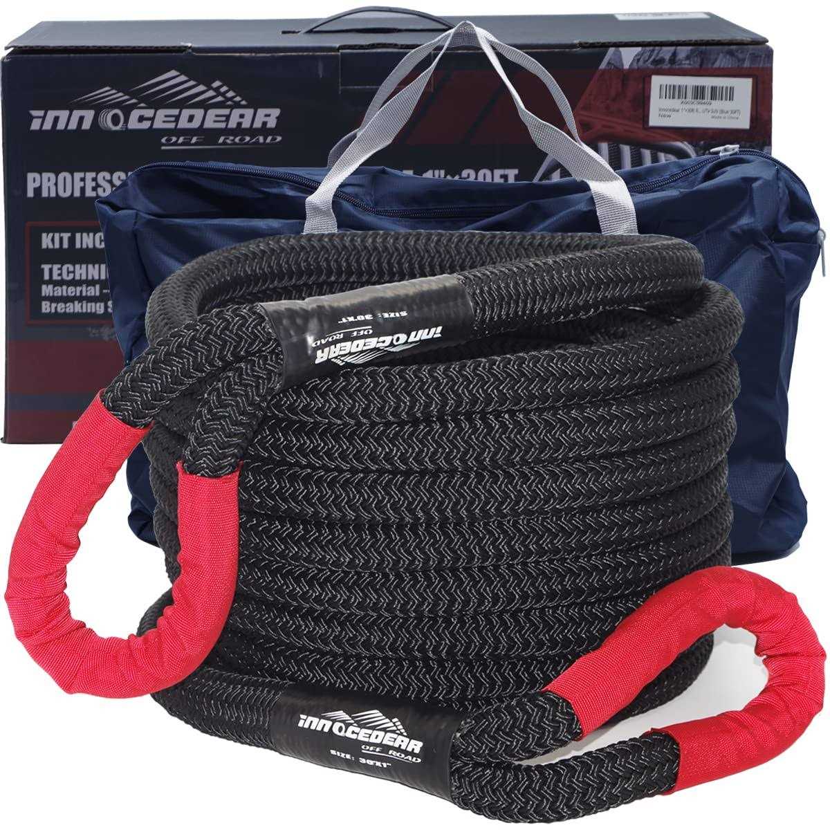 Innocedear 1×30ft Recovery & Tow Rope Strap,Kinetic Energy Rope,Offroad Power Stretch Snatch Rope,Heavy-Duty Vehicle Recovery Rope,for Jeep car
