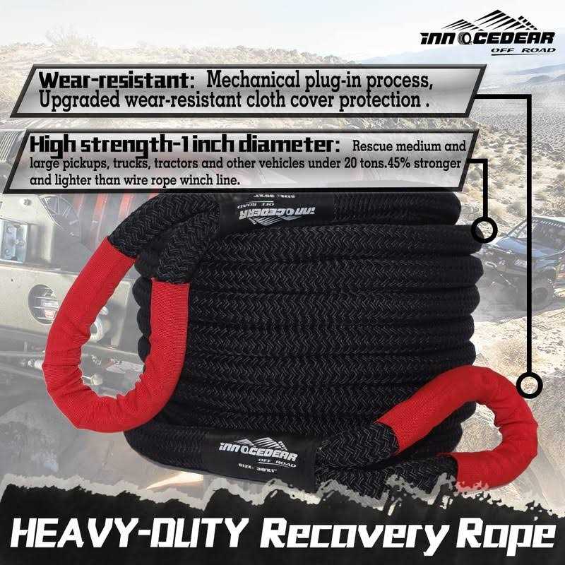 Innocedear 1×30ft Recovery & Tow Rope Strap,Kinetic Energy Rope,Offroad Power Stretch Snatch Rope,Heavy-Duty Vehicle Recovery Rope,for Jeep car - Image 2
