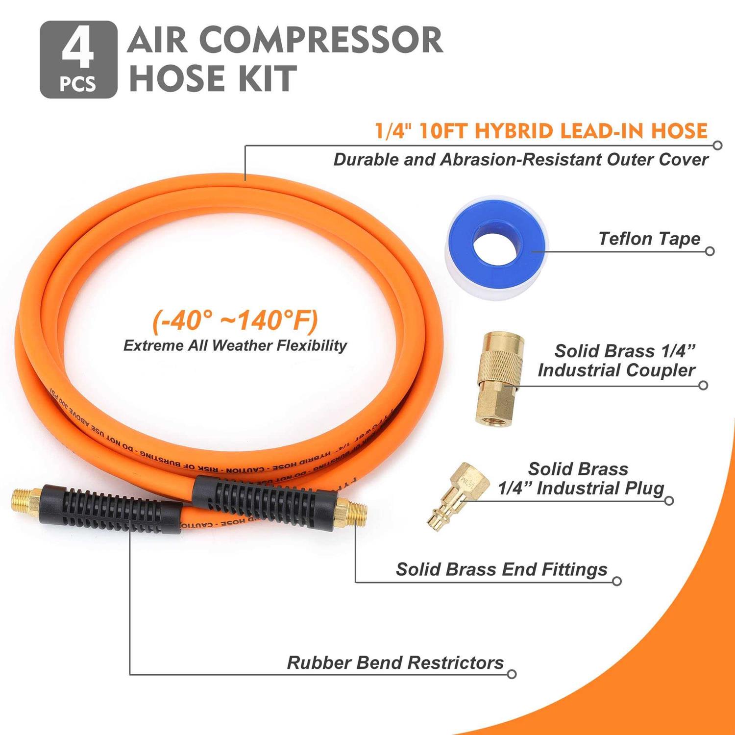 FYPower Air Compressor Hose Hybrid Hose with Fittings, Flexible and Kink Resistant - Image 4