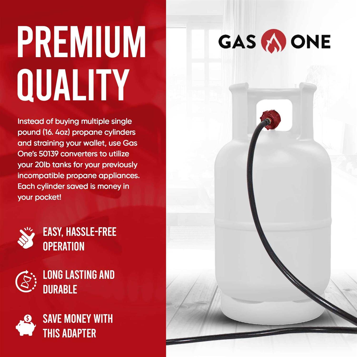 Gas One 4 ft Propane Hose 1lb to 20lb Adapter Hose 16.4 oz to 20 lb Propane Tank QCC1/ Type 1 - Image 4