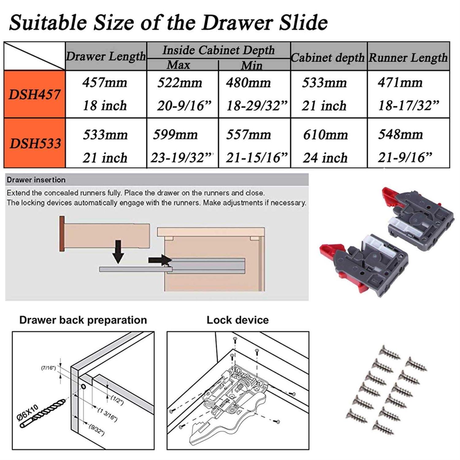 Home Building Store of Self Soft Close Under/Bottom Rear Mounting Drawer Slides Concealed Drawer Runners;Locking Devices;Rear Mounting Brackets;Screws - Image 3