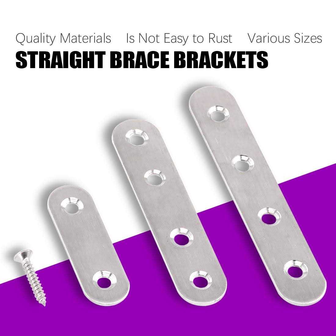 Swpeet 115Pcs 3 Sizes Stainless Steel Flat Straight Brace Brackets Metal Shelf Support Brackets Joining Plate with Screws Perfect for M - Image 5